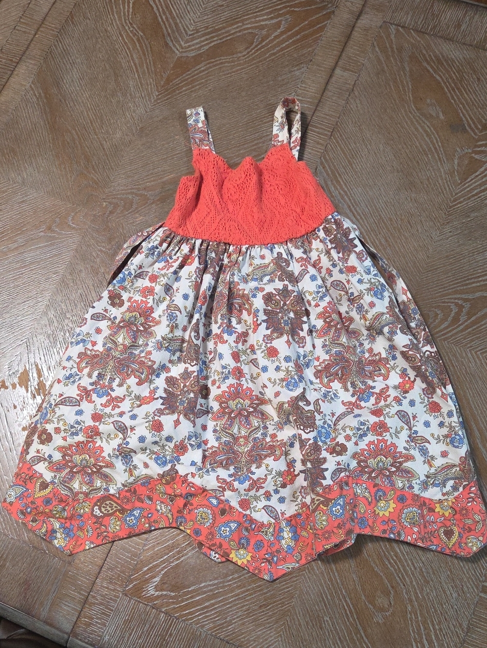 Coral Crochet Bodice Floral Sundress for Girls